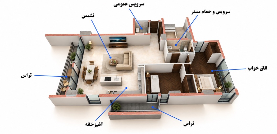 پلان واحد جنوبی - طبقات دوم و پنجم