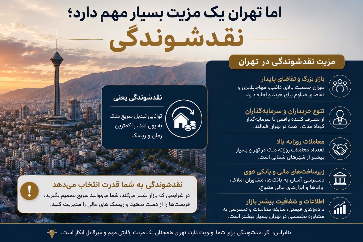 تهران یک مزیت بسیار مهم دارد؛ نقدشوندگی